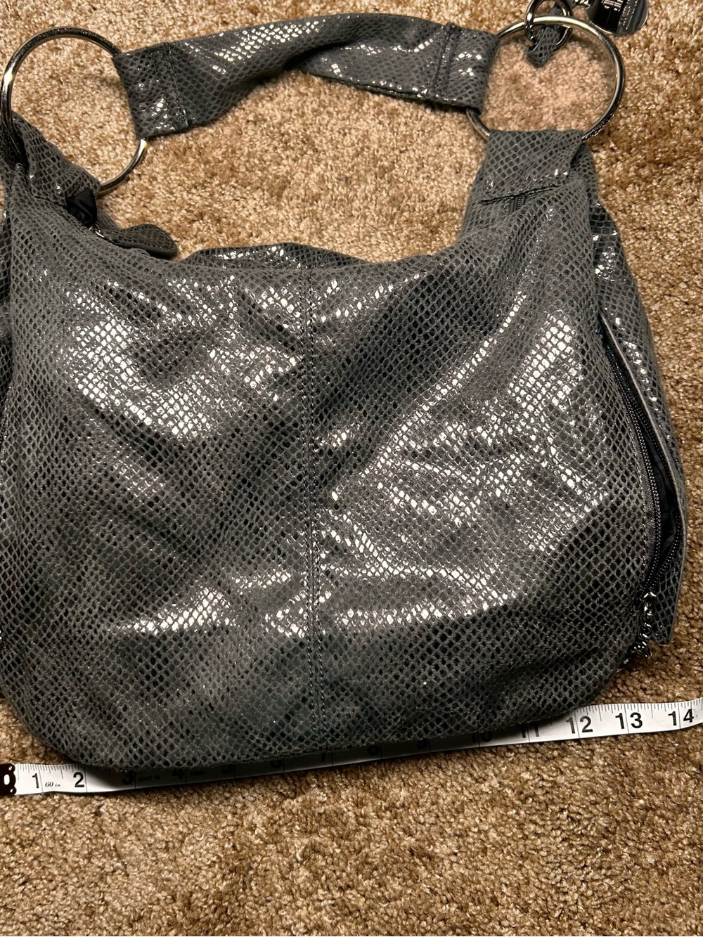 Jenifer Lopez Shimmery Black Hobo Bag with Silver Rings-Great Purse ! Sexy! - Picture 12 of 12